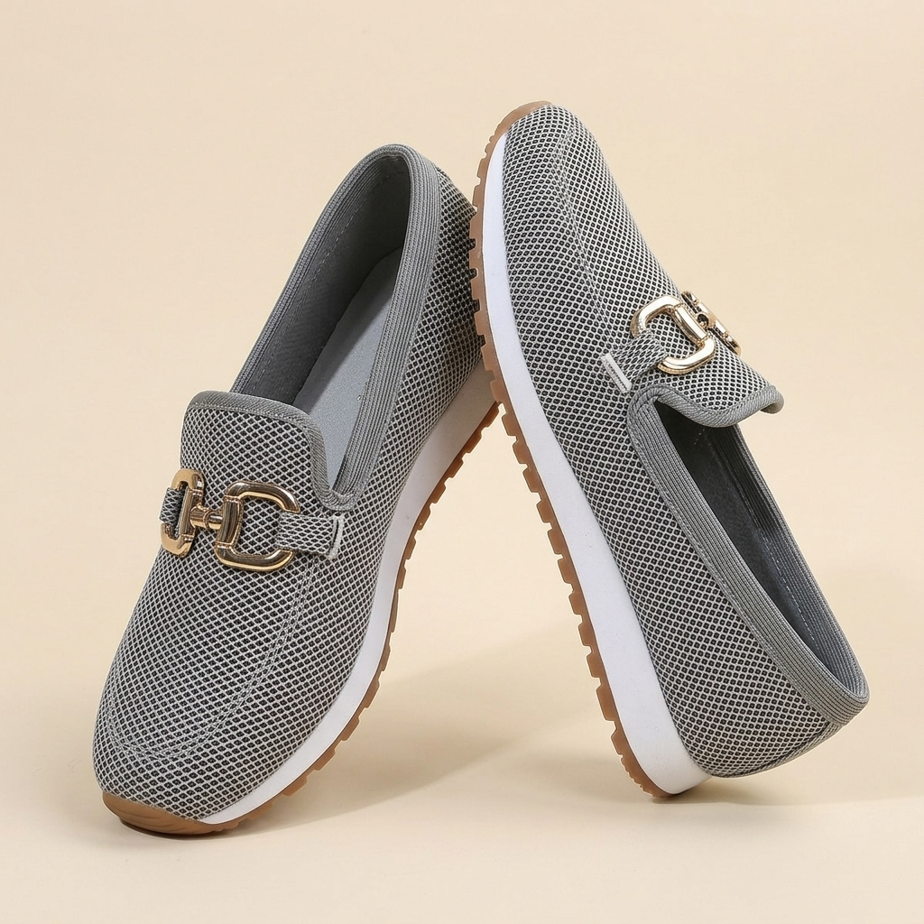 Mocassins en Maille Respirante avec Boucle Dorée pour Femme