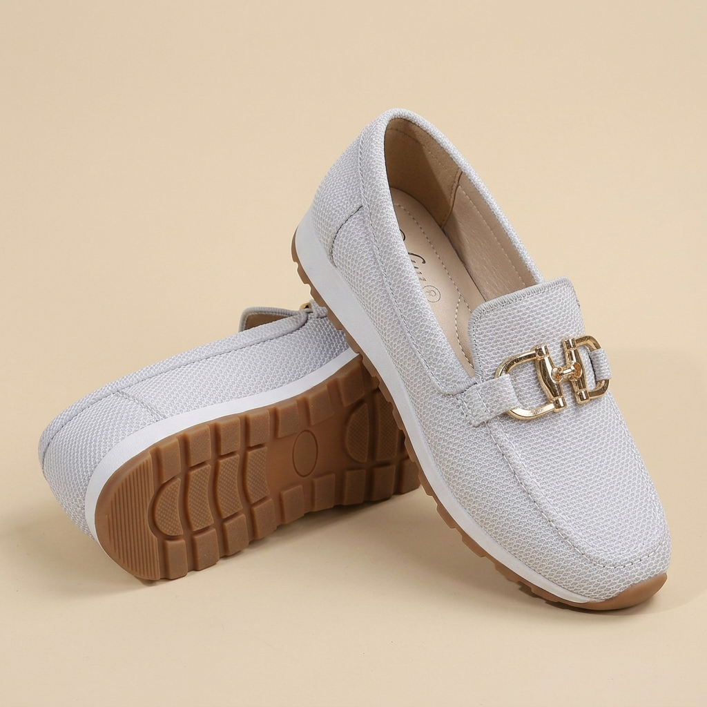 Mocassins en Maille Respirante avec Boucle Dorée pour Femme