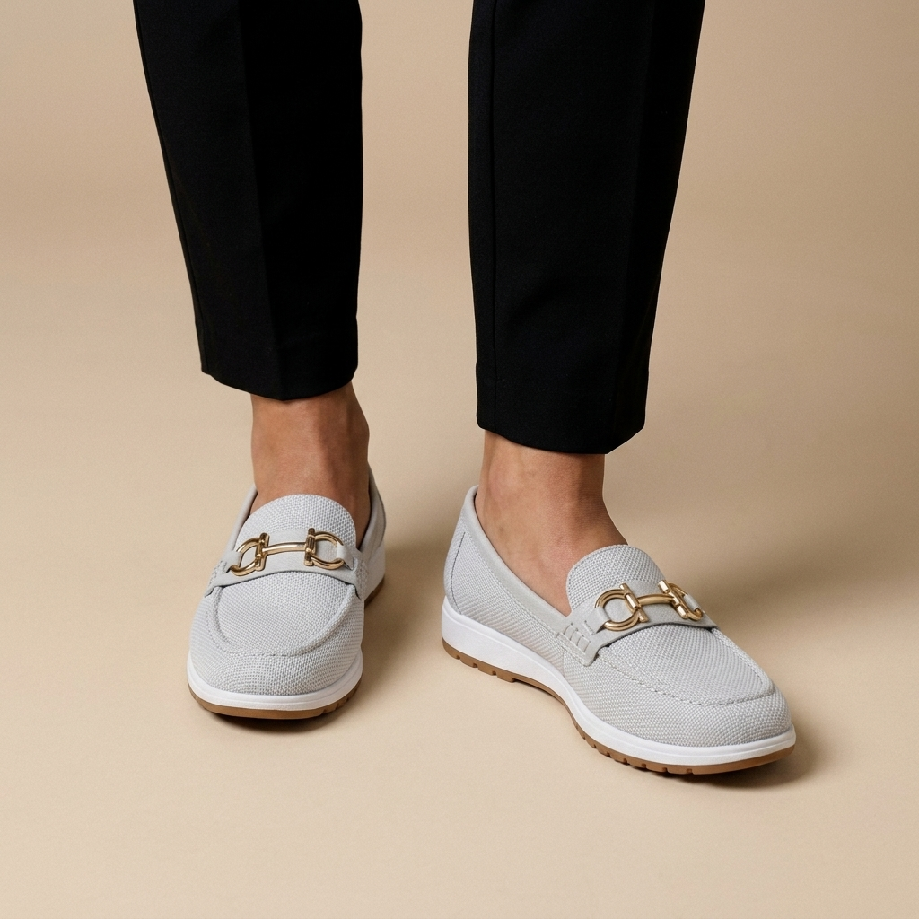 White loafers on feet