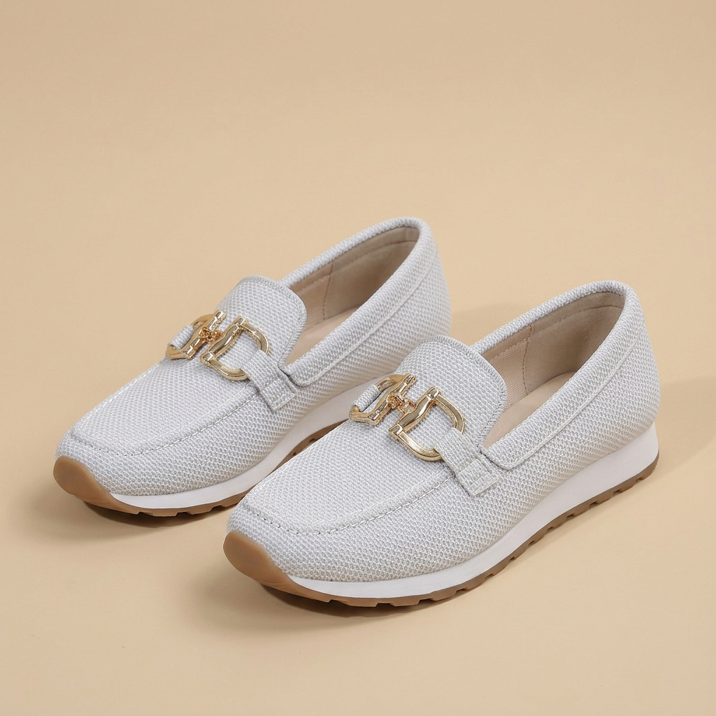 Mocassins en Maille Respirante avec Boucle Dorée pour Femme