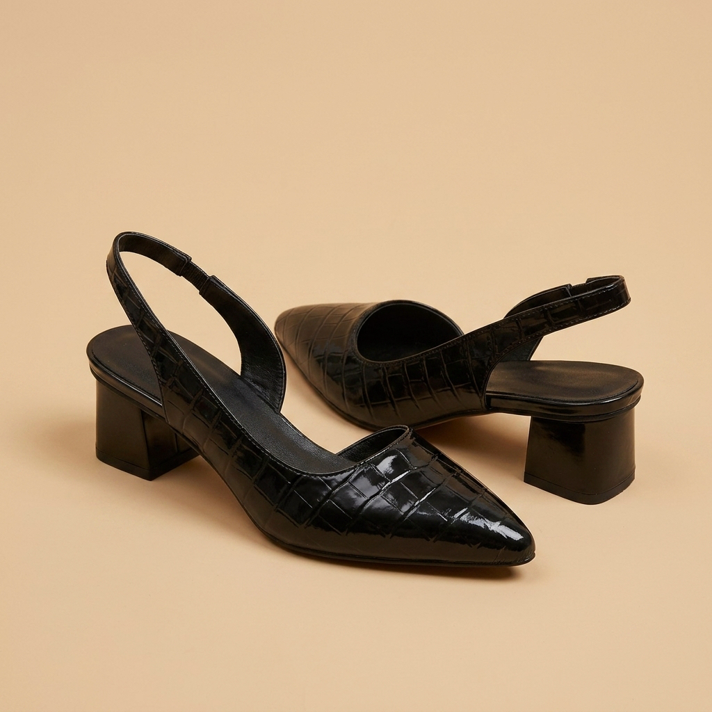 Chaussures Slingback à Talon Effet Croco pour Femme