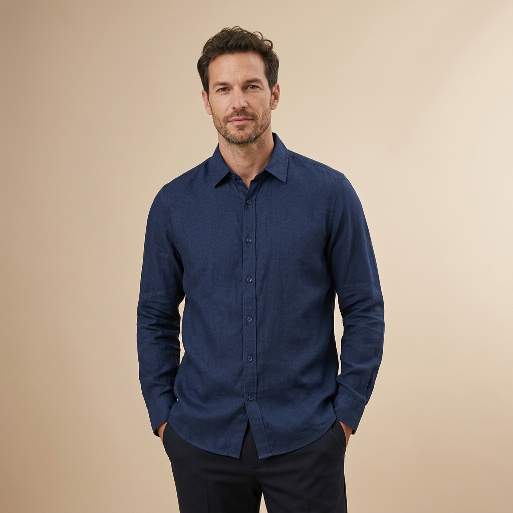 Camisa azul marino vista frontal