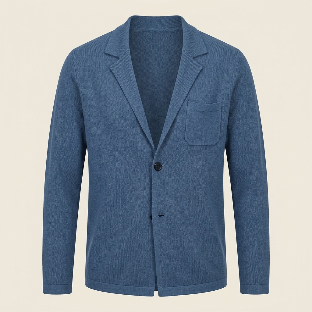 Cardigan azul acero flatlay