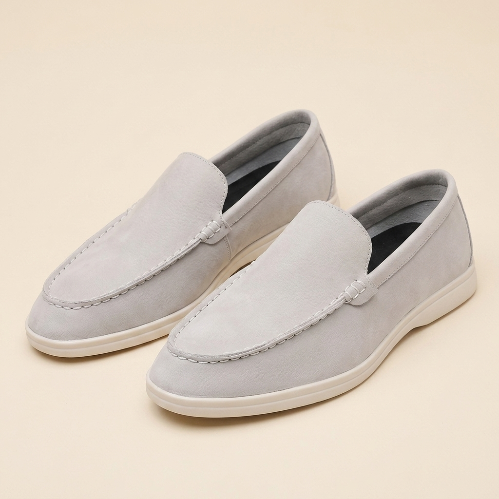 Mocasines gris claro flatlay