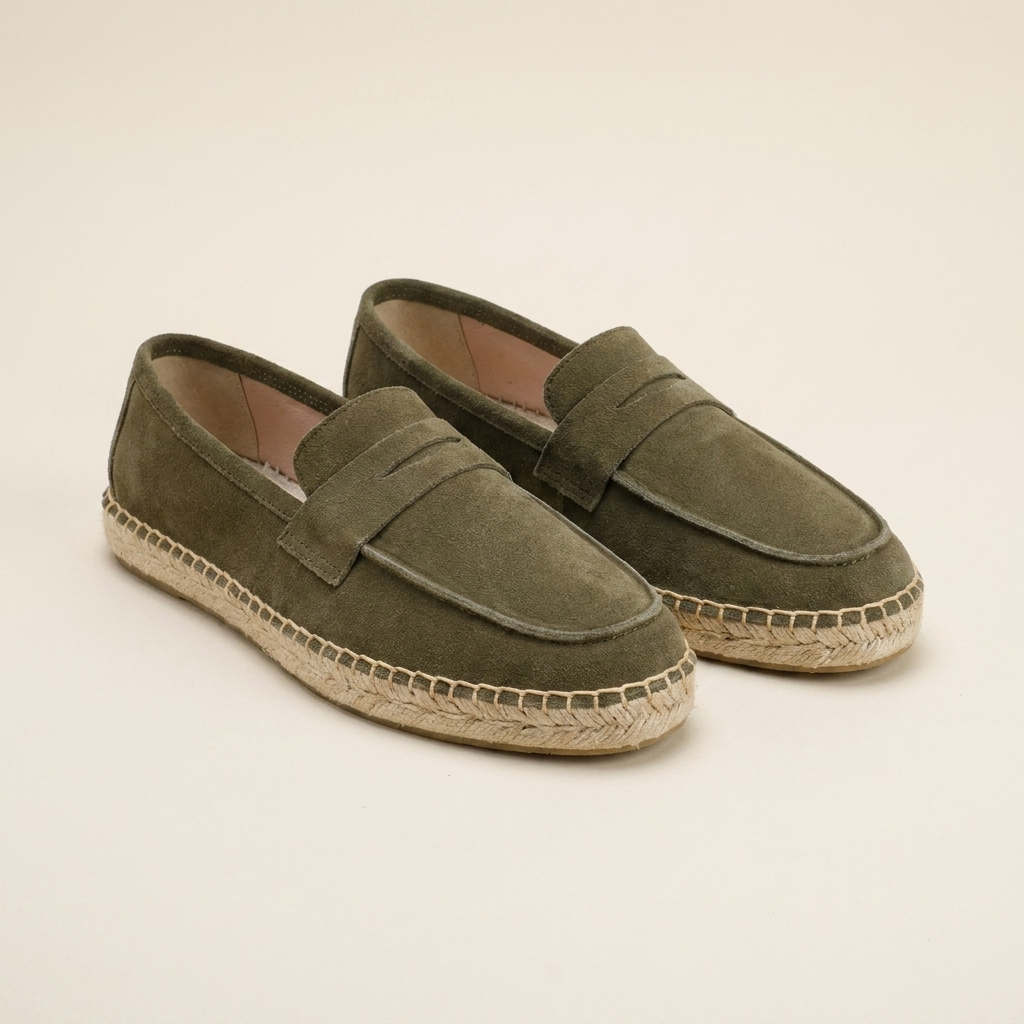 Espadrille verde militar flatlay